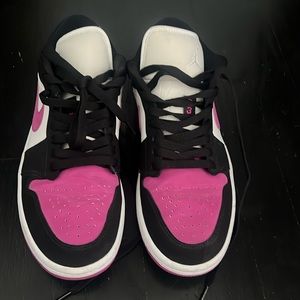 Worn outside once, air Jordan magenta low tops.